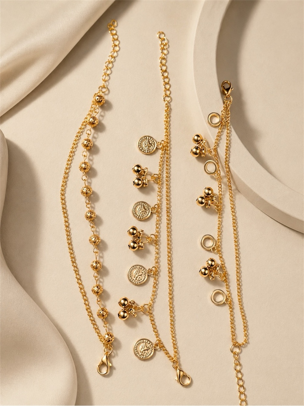 Bundle 3 Gold Tone Charm Bracelet Bundle – 8 Inch Adjustable – Boho Chic NWT